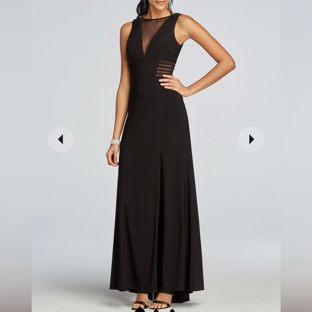 Morgan & Co. Sz 1 gorgeous black gown with mesh cutouts